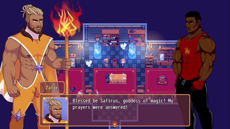 Burning Horns: A Bara Isekai JRPG – Screenshot 2: Spieloberfläche mit Menüs, Figuren oder Bedienelementen.