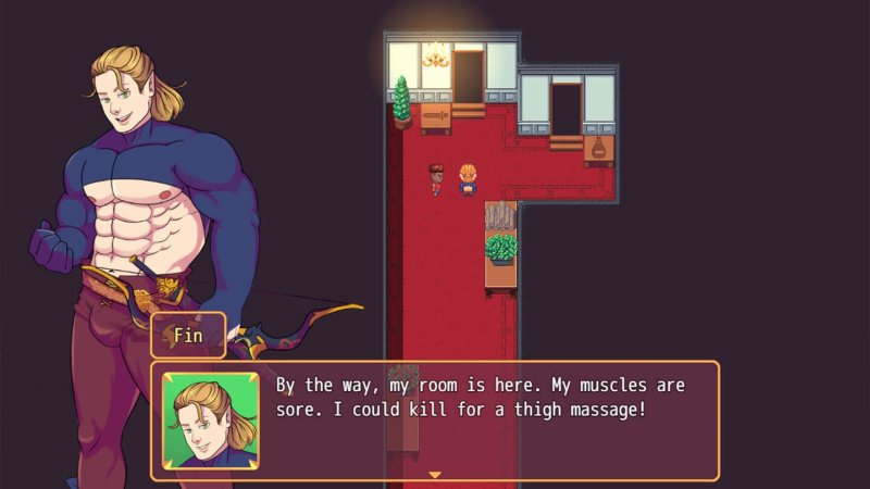 Burning Horns: A Bara Isekai JRPG – Screenshot 4: Spieloberfläche mit Menüs, Figuren oder Bedienelementen.