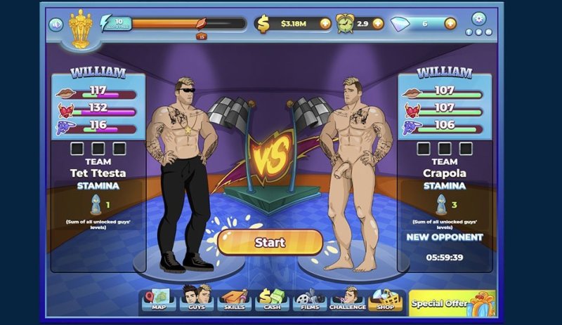 Men Bang – Screenshot 4: Spieloberfläche mit Menüs, Figuren oder Bedienelementen.